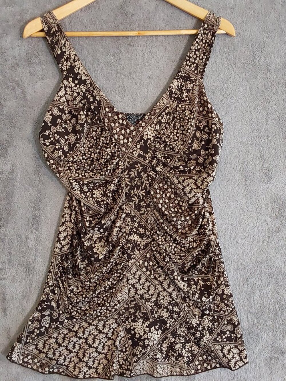 bohemian floral Brown Patchwork Tank Top Sleeveless Stretch cottagecore